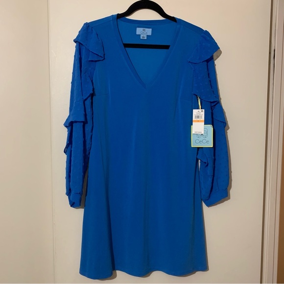 NWT CeCe by Cynthia Steffe Mix Media Long Sleeve Sheath Dress in Cosmic Blue - Picture 5 of 12